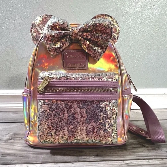 NWOT Loungefly Disney Parks Minnie Mouse Earidescent Mini Backpack 50th - Picture 4 of 16